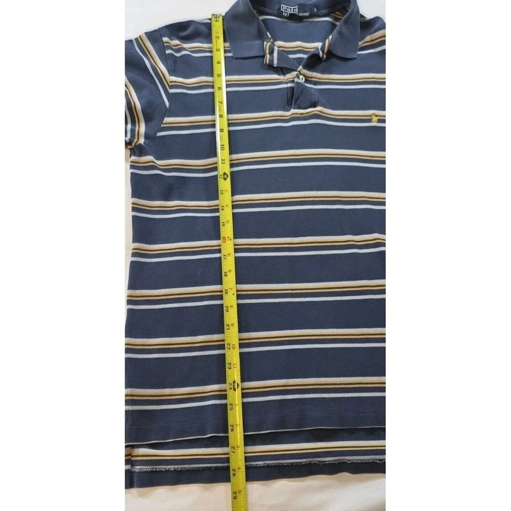 Polo Ralph‎ Lauren Polo Shirt Mens Large Navy Blue Striped Cotton Short Sleeve